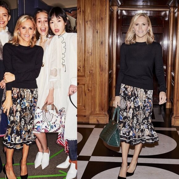 NWT Tory Burch Louisa Silk Midi Skirt, Midnight Happy Times XL $598